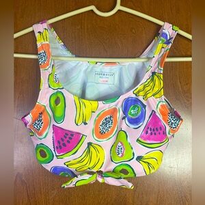 Andy & Evan Bikini Top Padded Girls Lg 12/14 Pink w/ Bright Fruits Swim Beach